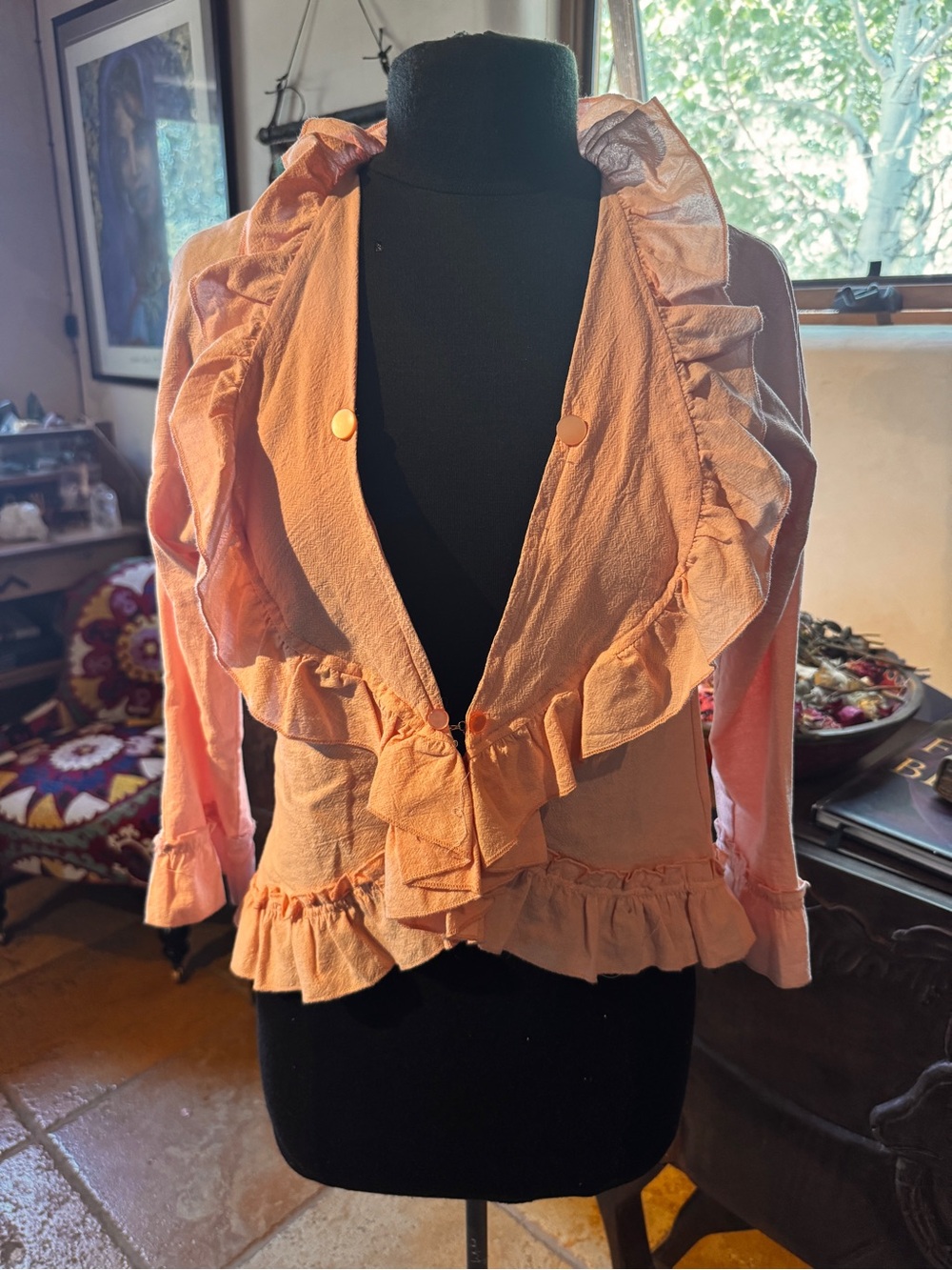 Ruffled Pink Women's Open-Front Top